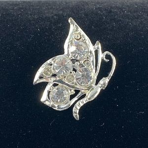 Vintage silver tone butterfly brooch with clear rhinestones